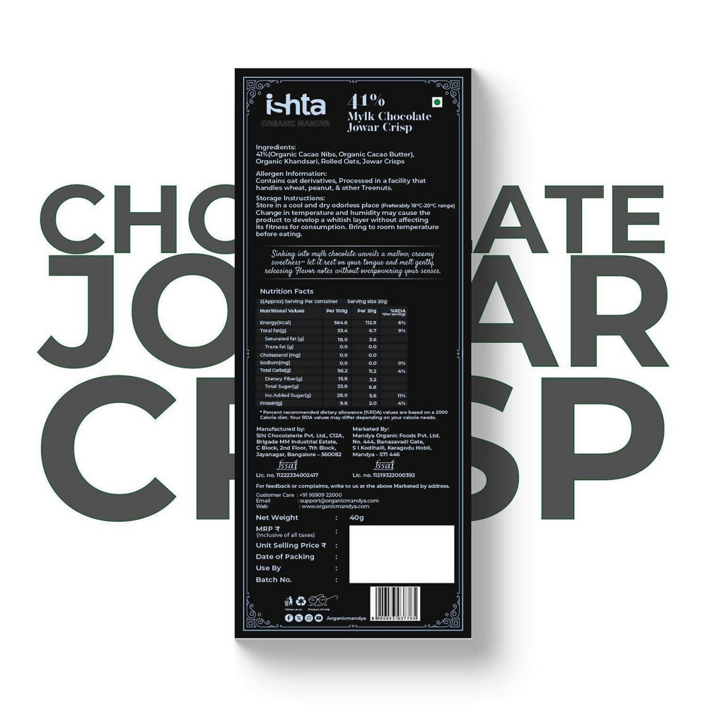 Organic Mandya 41% Mylk Chocolate with Jowar crisp