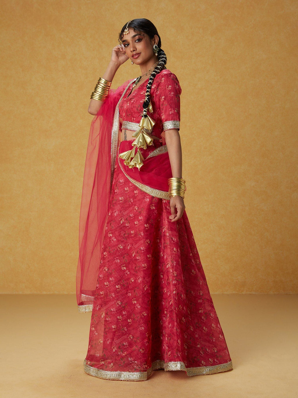 Likha Ghoomar Pink Printed Lehenga Choli with Dupatta LIKLEH19 (Set of 3)
