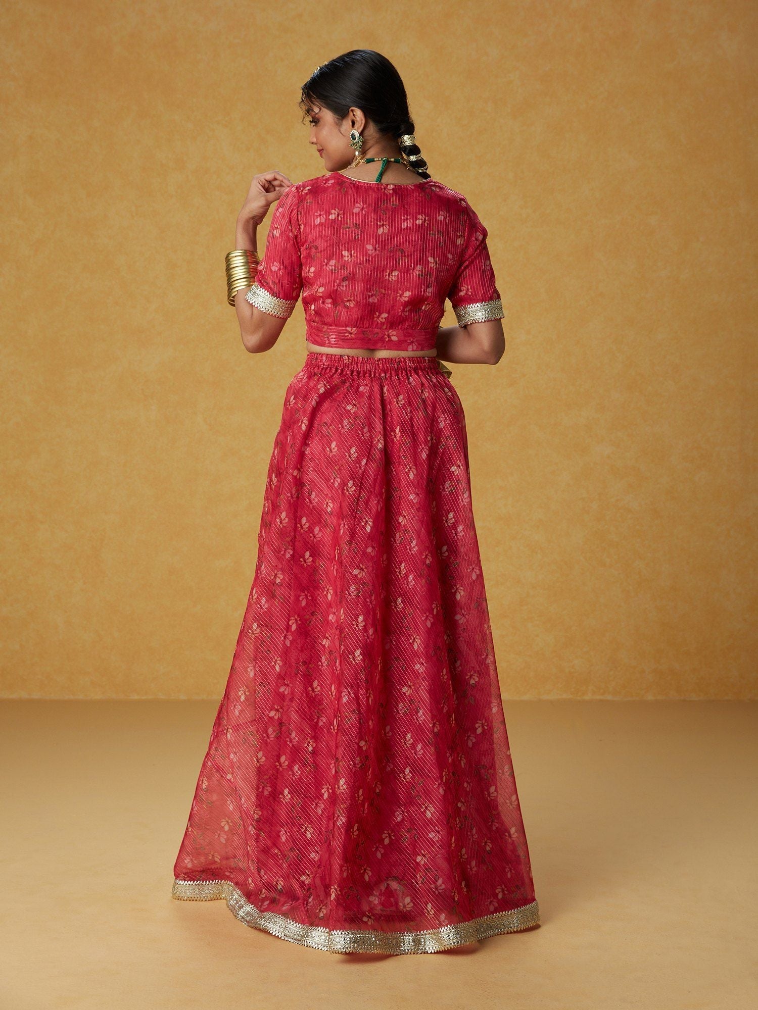 Likha Ghoomar Pink Printed Lehenga Choli with Dupatta LIKLEH19 (Set of 3)