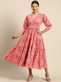Anayna Floral Printed Smocked Fit & Flare Maxi Dress