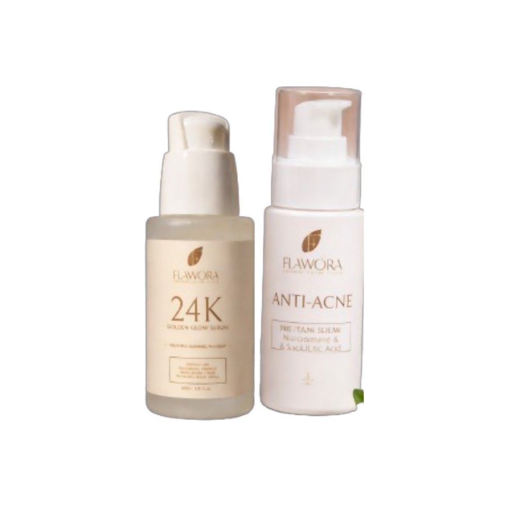 Flawora Set of Golden Glow Face Serum and Anti Acne Serum