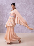 Likha Peach Hand Mirror Work Anarkali Kurta, Sharara, Dupatta & belt LIKSKD110 (Set of 4) - L