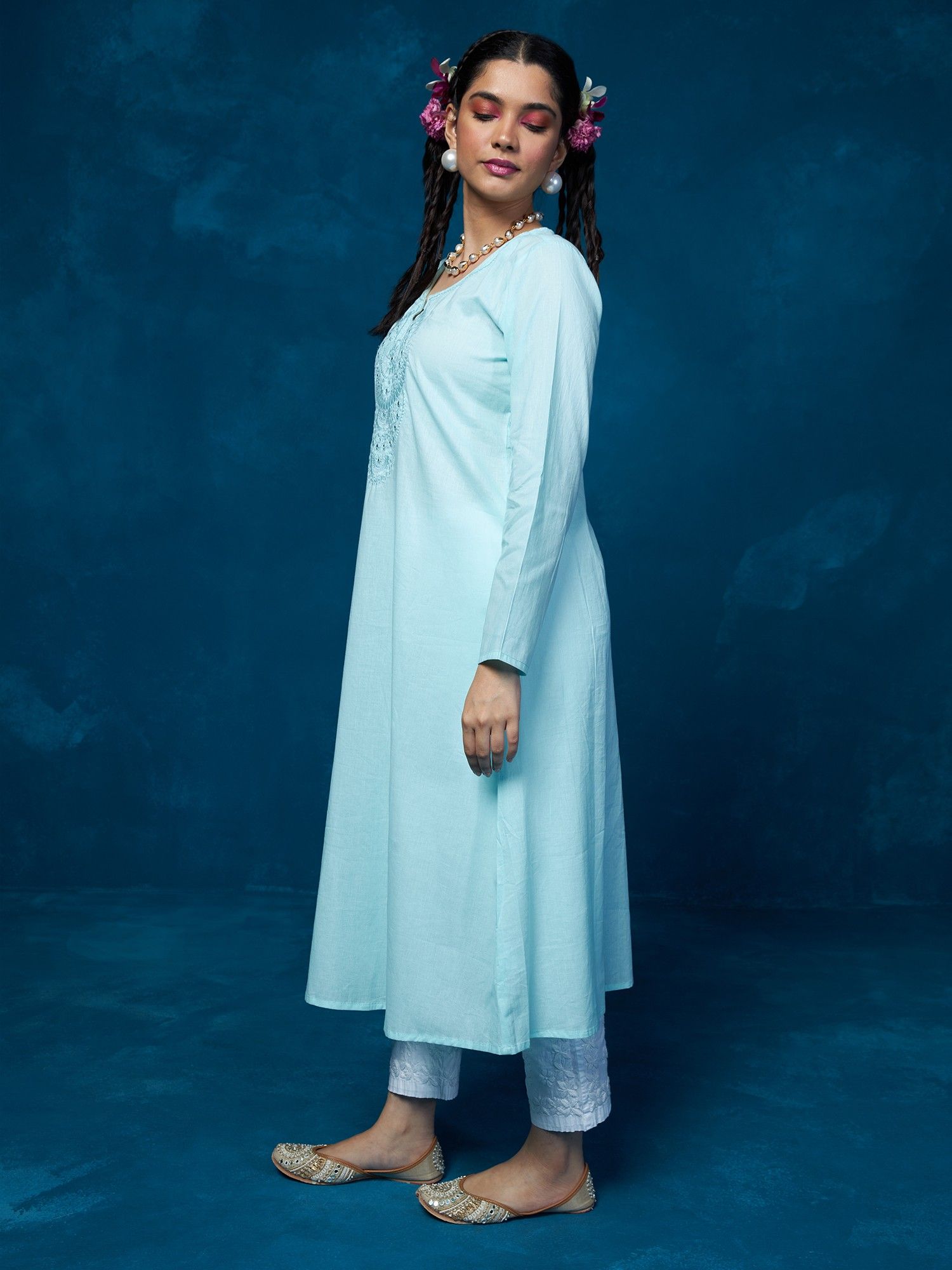 Likha Blue Mirror Work Kurta LIKKUR101