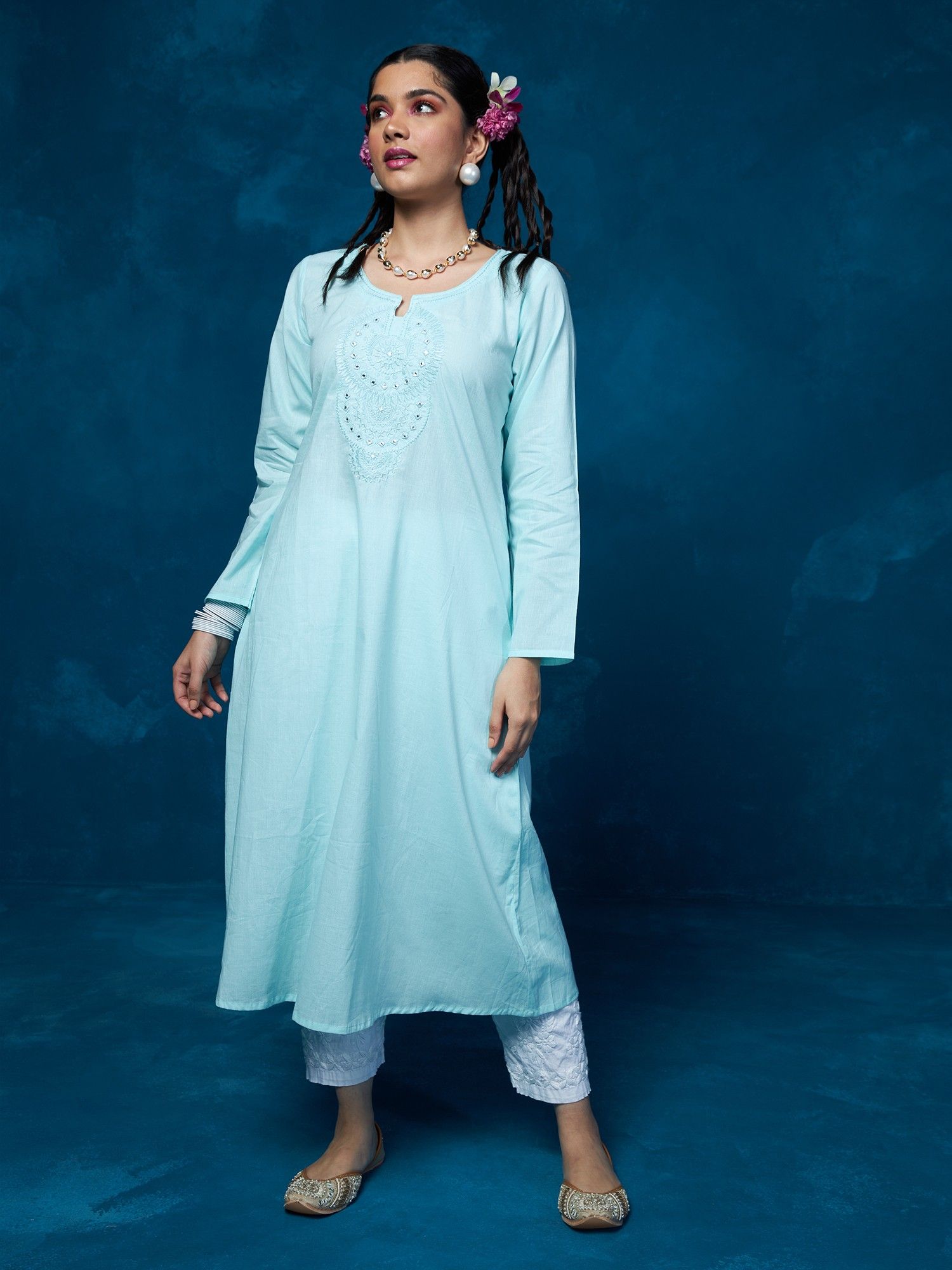 Likha Blue Mirror Work Kurta LIKKUR101