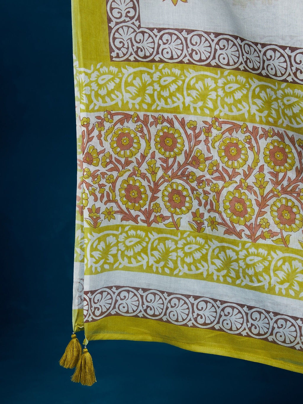 Likha White Block Printed & Mirror Work Kurta, Pant & Dupatta LIKSKD84 (Set of 3)