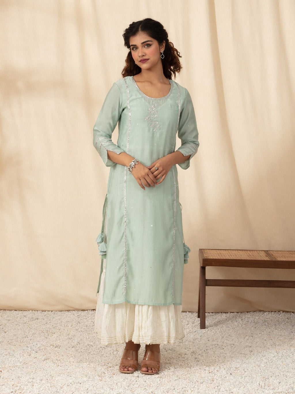 Likha Blue Zardozi Hand Embroidered Layered Maxi Dress LIKSKD95 (Set of 2)