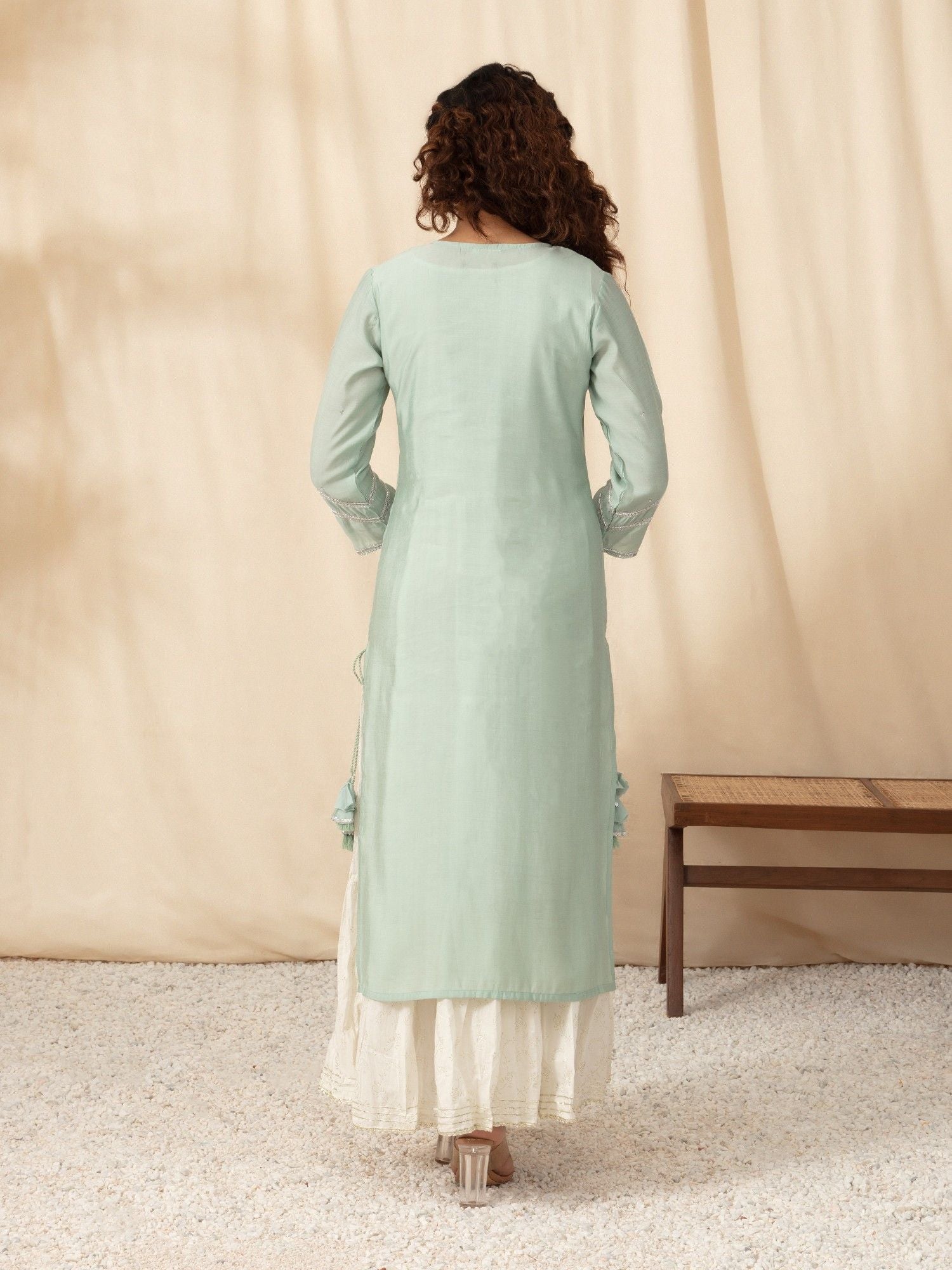 Likha Blue Zardozi Hand Embroidered Layered Maxi Dress LIKSKD95 (Set of 2)