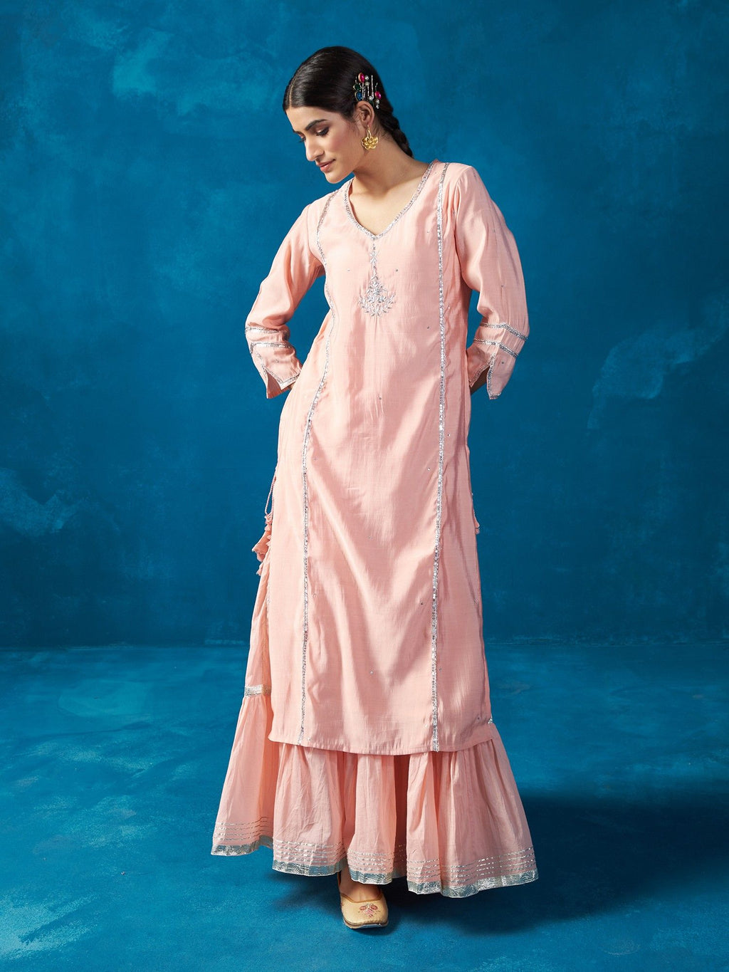 Likha Peach Zardozi Hand Embroidered Kurta & Sharara LIKSKD94 (Set of 2)