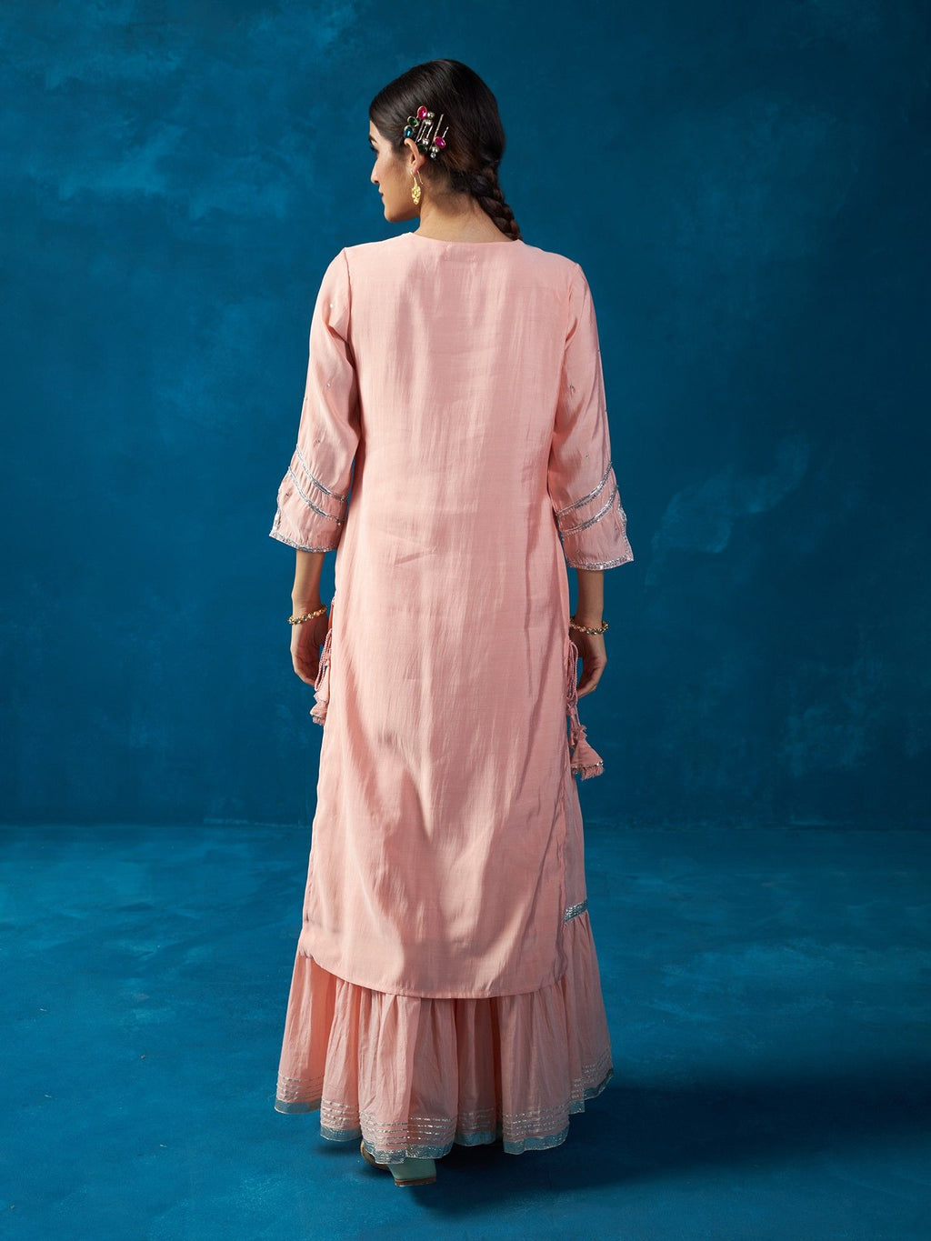 Likha Peach Zardozi Hand Embroidered Kurta & Sharara LIKSKD94 (Set of 2)
