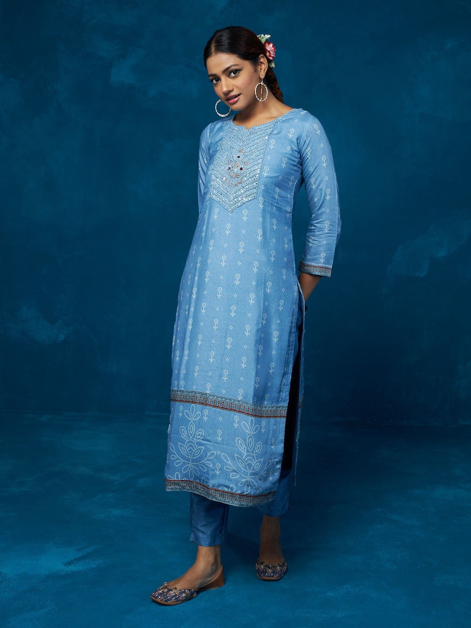 Likha Blue Hand Embroidered Kurta, Pant & Dupatta LIKSKD53 (Set of 3)