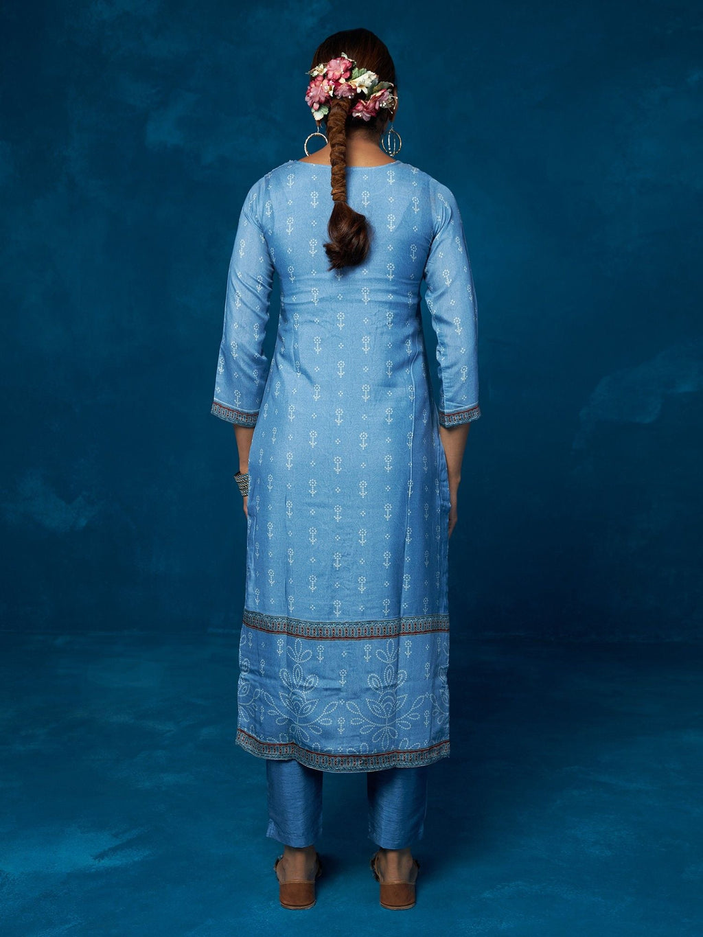 Likha Blue Hand Embroidered Kurta, Pant & Dupatta LIKSKD53 (Set of 3)