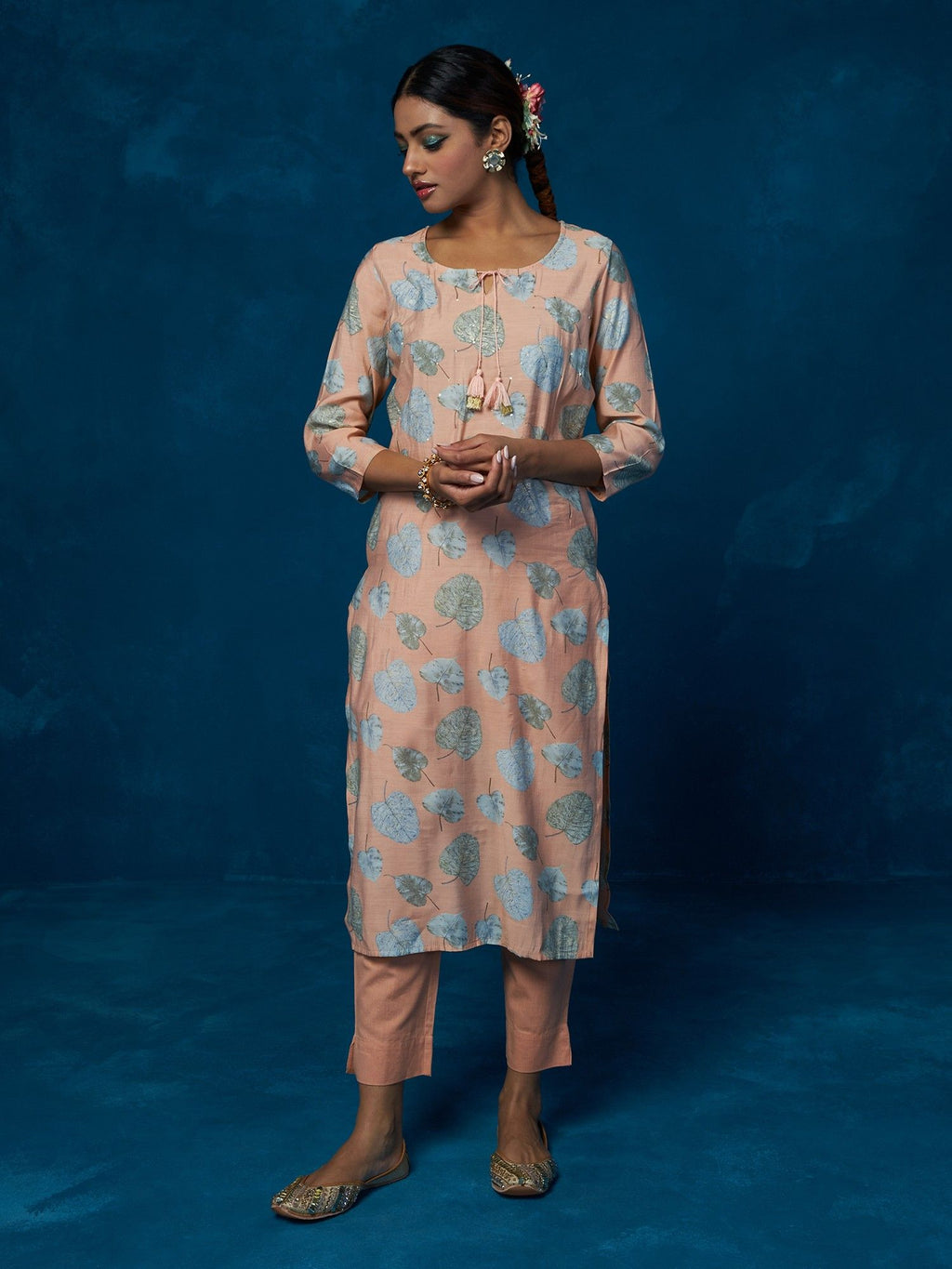 Likha Peach Printed Kurta, Pant & Dupatta LIKSKD210 (Set of 3)