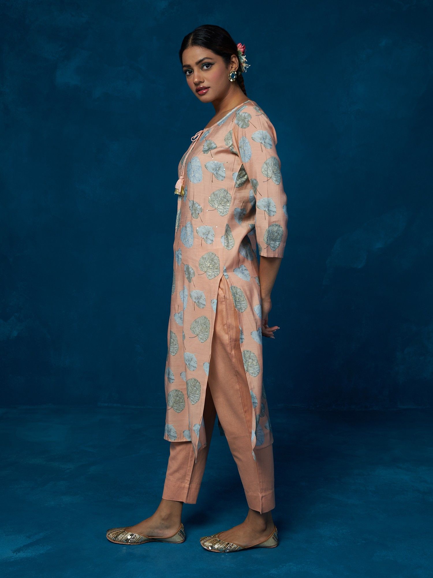 Likha Peach Printed Kurta, Pant & Dupatta LIKSKD210 (Set of 3)