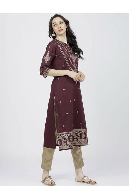 Cheera Embellished Daily Wear Cotton Blend Kurta - Dark Brown