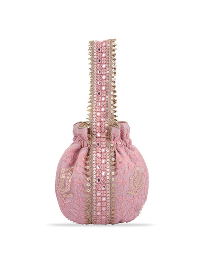 Masq Pink and Gold-Toned Embroidered Potli Clutch
