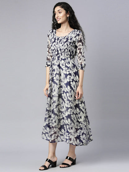Souchii Floral Printed Chiffon Empire Midi Dress