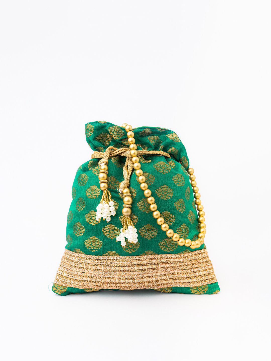 NR By Nidhi Rathi Green & Gold-Toned Banarasi Printed Potli Clutch