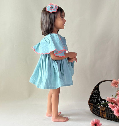 ArthLife Pale Blue Neon Embroidered Dress