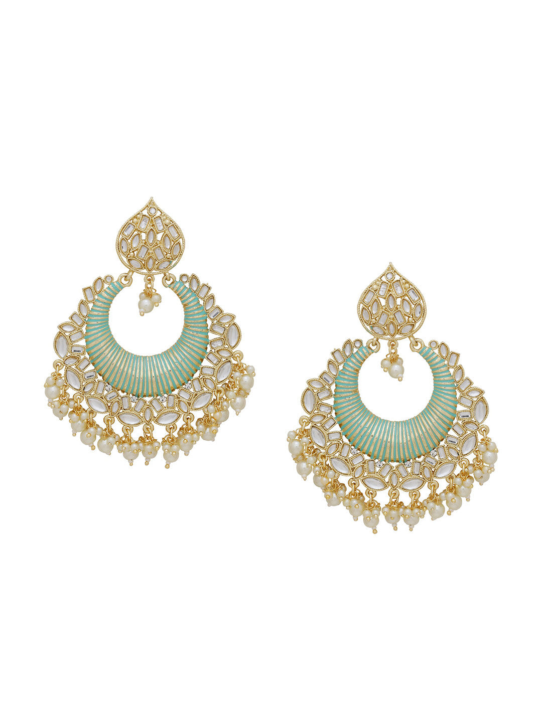 Shoshaa Sea Green & Gold-Polished Classic Chandbalis
