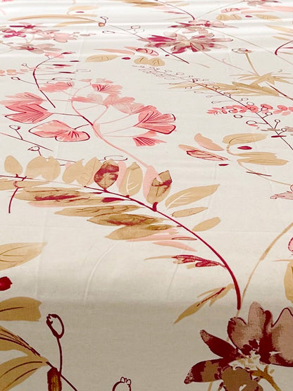 URBAN SPACE Serene White Floral Printed 200 TC Pure Cotton Bedsheet & Pillow Covers