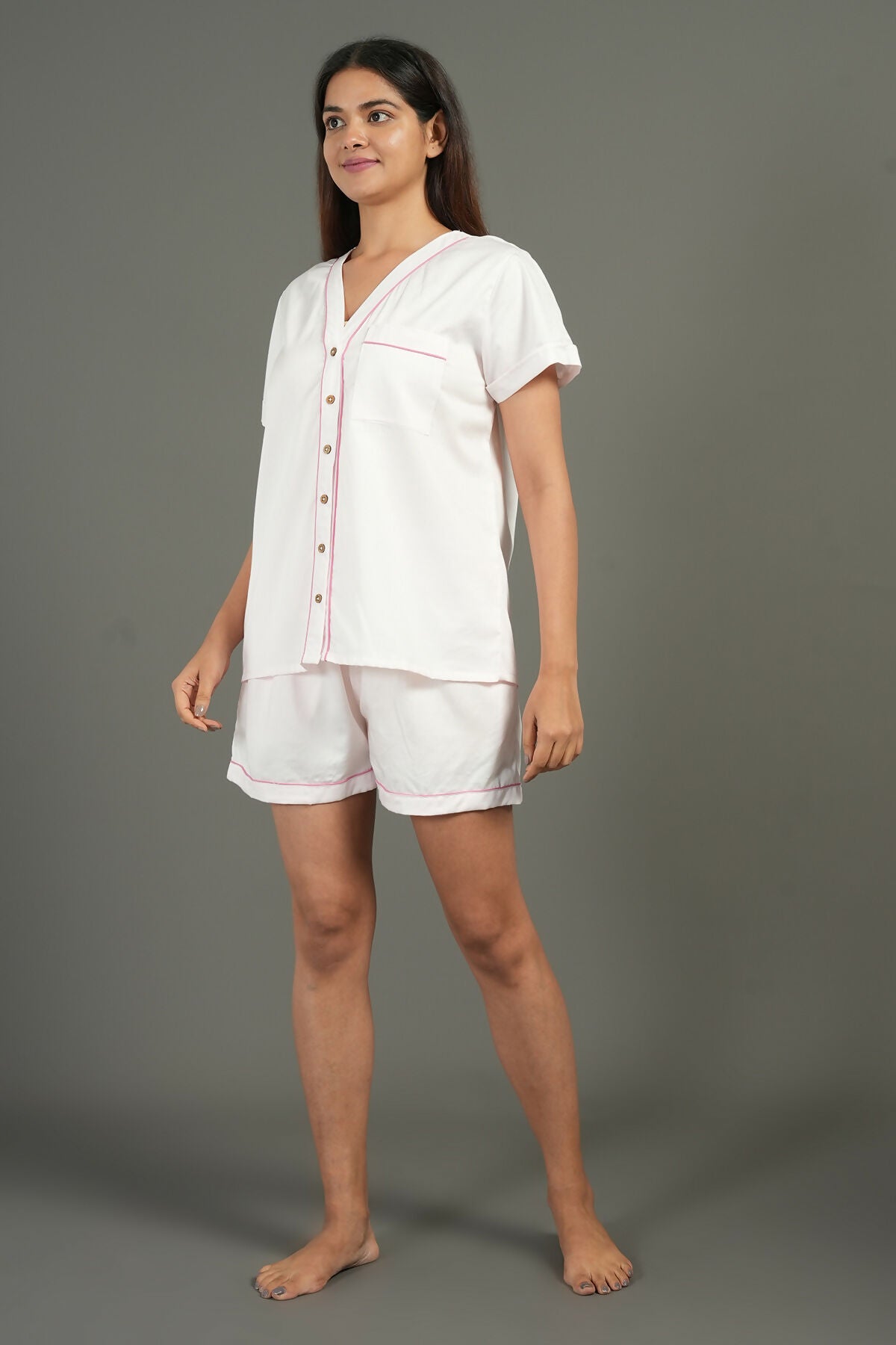 Breathables Women Cotton Night Suit Shirt And Shorts Co-Ord Set I Nightwear | Loungewear Set In Solid Colours