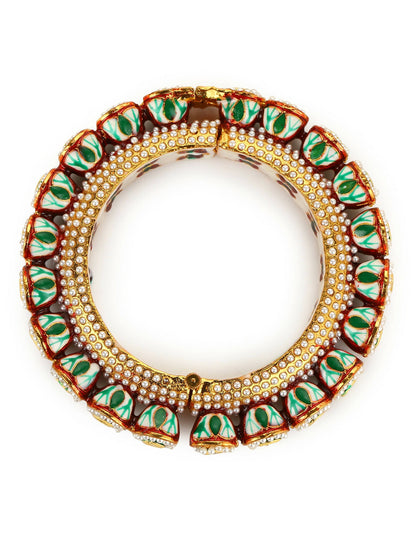 Gold-Polished Green Kundan-Studded Bangle - Ruby Raang
