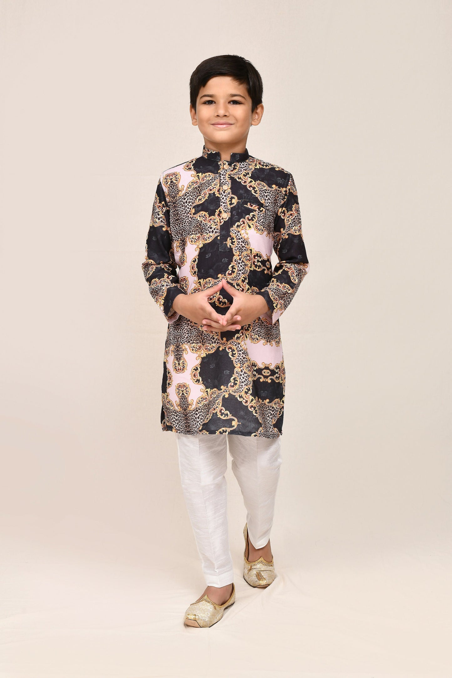 Joban Fashion Cotton Silk Black Kurta With Straight Fit Pant
