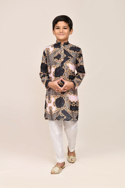 Joban Fashion Cotton Silk Black Kurta With Straight Fit Pant