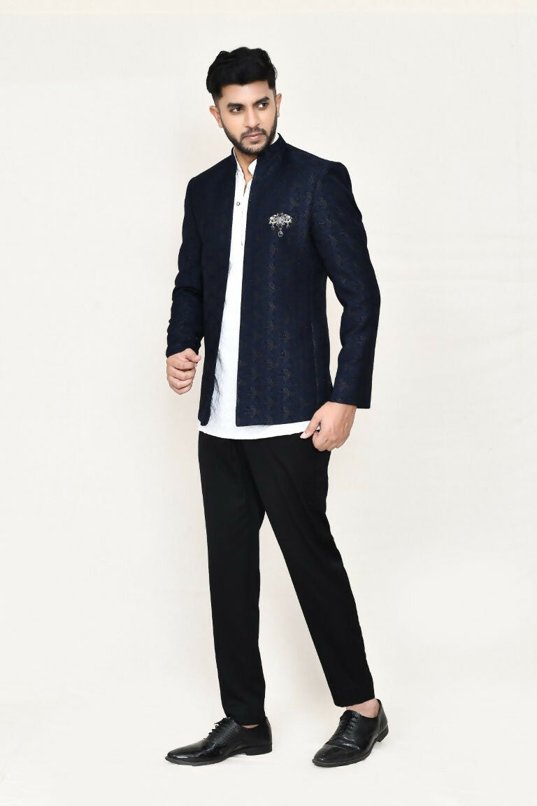 Joban Fashion White Colored Imported Jacquard Fabric Open Prince Coat, Kurta With Pant