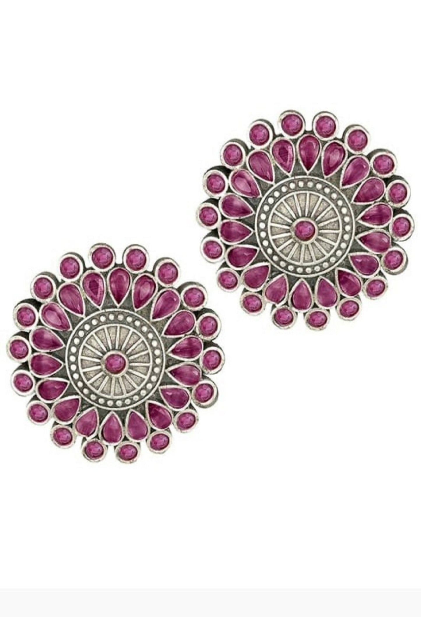 Mominos Fashion Johar Kamal Oxidised Silver-Plated Brass Finish Kundan Choker For Women (Pink)