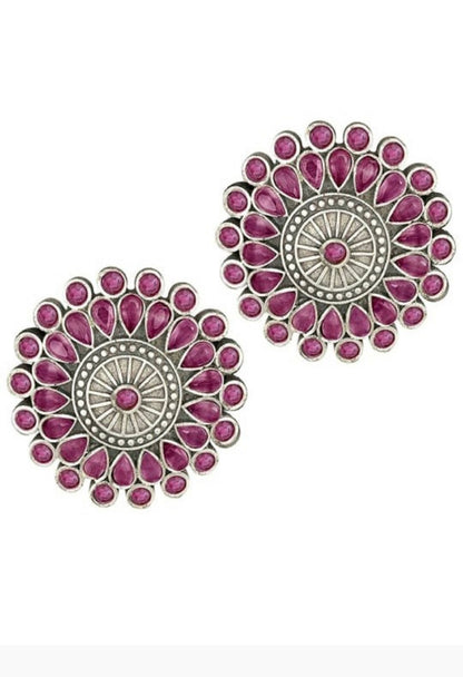 Mominos Fashion Johar Kamal Oxidised Silver-Plated Brass Finish Kundan Choker For Women (Pink)