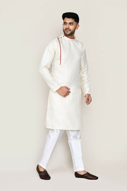 Joban Fashion Cream Colored Jacquard Fabric Kurta With Straight Fit Pant