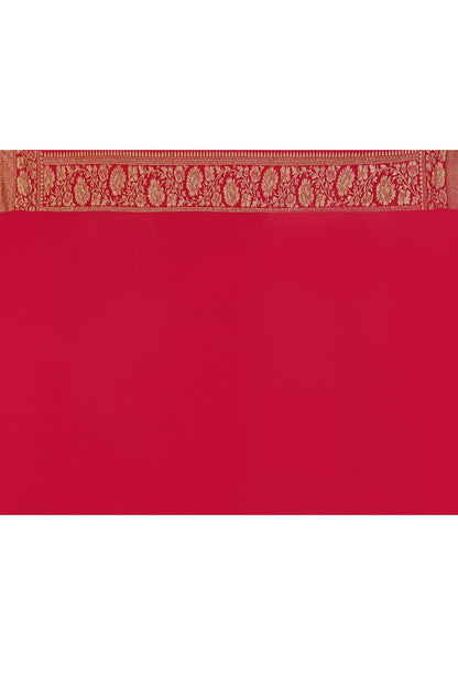 Joban Fashion Hot Pink Crepe Chiffon Banarasi Pure Handloom Banarasi Silk Saree