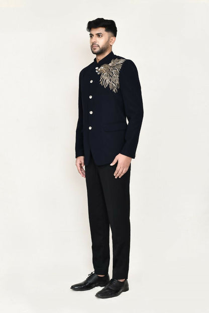 Joban Fashion Blue Colored Terry Rayon Fabric Prince Coat With Pant