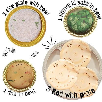 The Small Wonderland Annapurna Thali Pretend Play Set -Roti,Daal ,Rice ,bhindi ki sabji - Indian Food Inspired Pretend Play toys