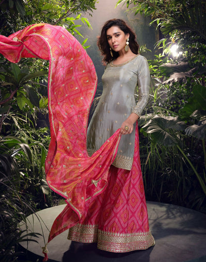 Anaita Grey Embroidered Shimmer Stitched Plazo suit