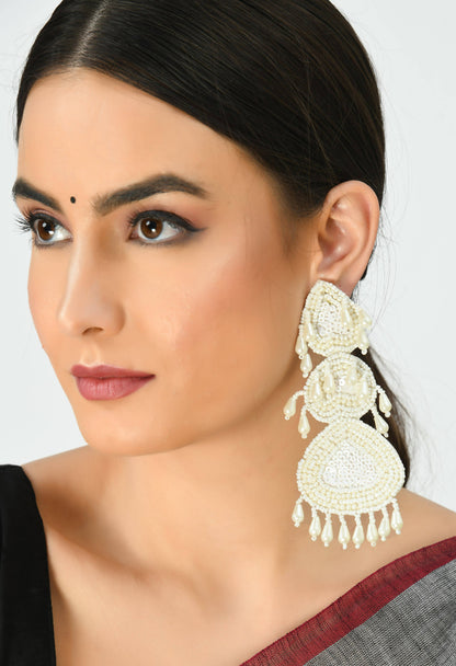 Mominos Fashion Johar Kamal Handicraft Off White Pearls Earrings