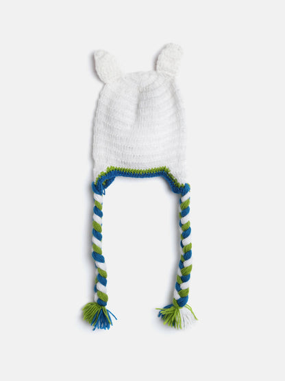 Chutput Kids Woollen Hand Knitted Cat Detail Cap - White
