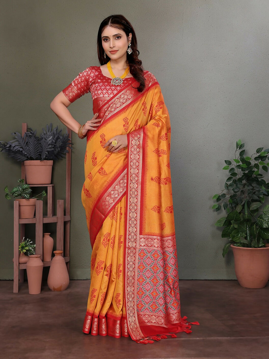 Joban Fashion Orange Woven Design Banarasi Silk Sarees