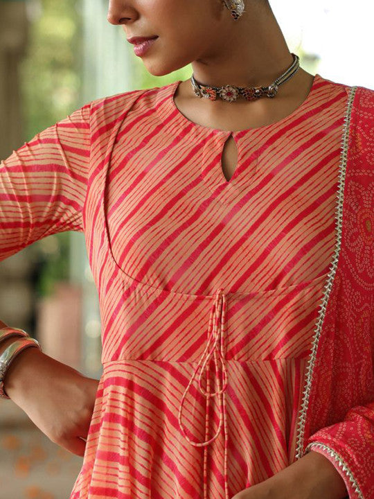 Anayna Bandhani Printed Keyhole Neck Gotta Patti Georgette Kurta Dhoti Pants & Dupatta