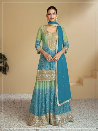 Vastranavya Bandhej Printed Chinon Chiffon Embroidered Sequins Pakistani Suit