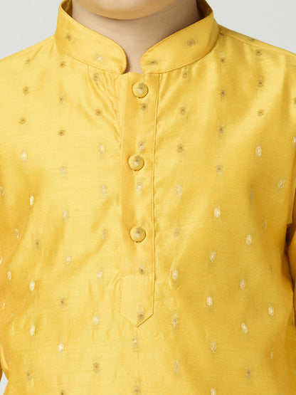 Joban Fashion Kids Island Full Sleeves Chanderi Kurta, Pyjama Set with Traditional Butta Work - Yellow