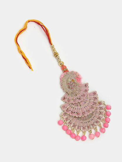 NVR Women & Men Set of 2 Multicolor Peacock Design Stone-Studded & Beaded Bhaiya Bhabhi Rakhi With Roli Chawal