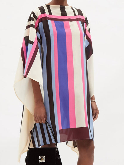 Boat Neck Stripe Print Mini Kaftan Dress J5649