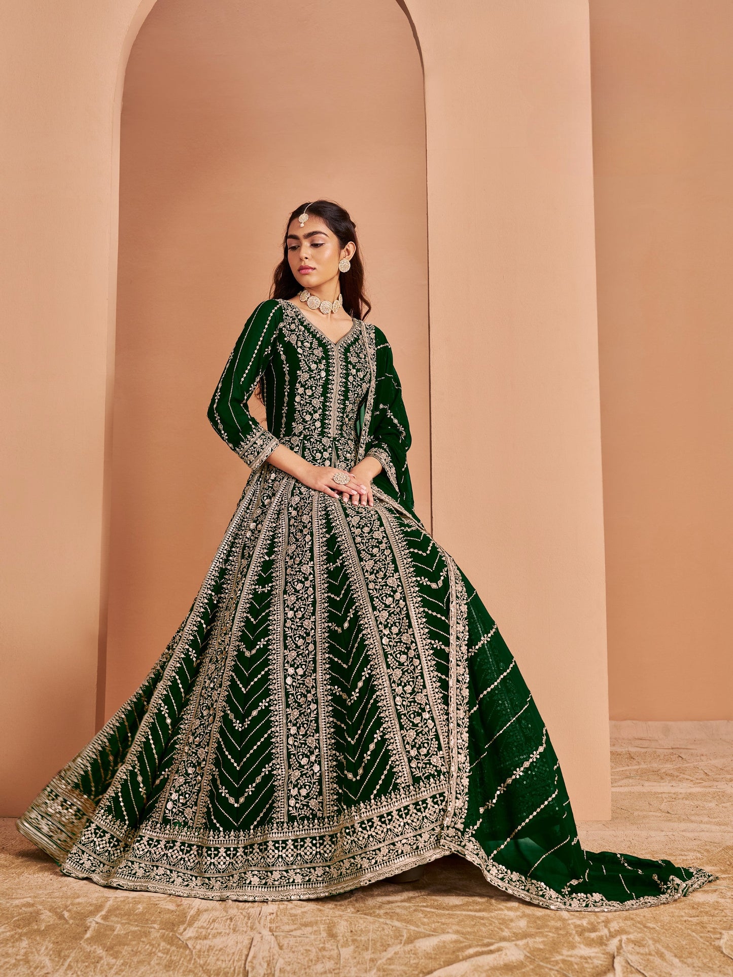 Anaita Dark Green Georgette Embroidered Salwar Suit