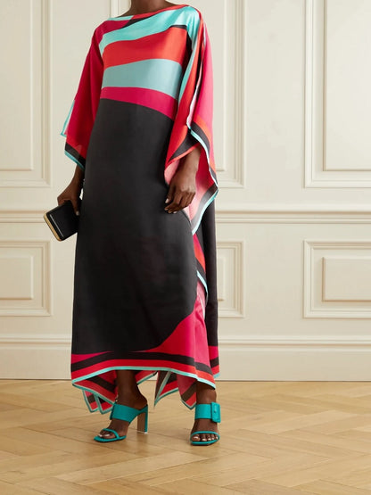 Daily Wear Calf Length Women Printed Satin Silk Kaftan J5588