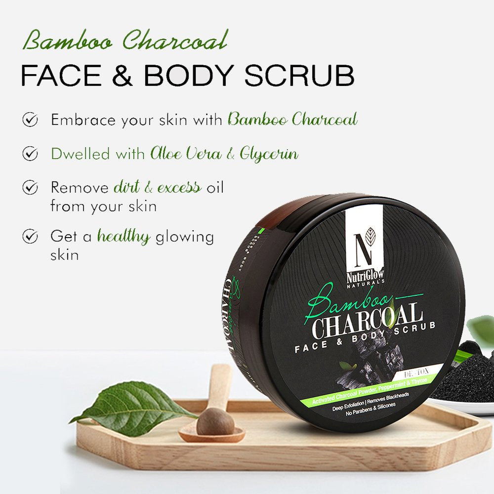 NutriGlow NATURAL'S Bamboo Charcoal Face & Body Scrub - 200 gms