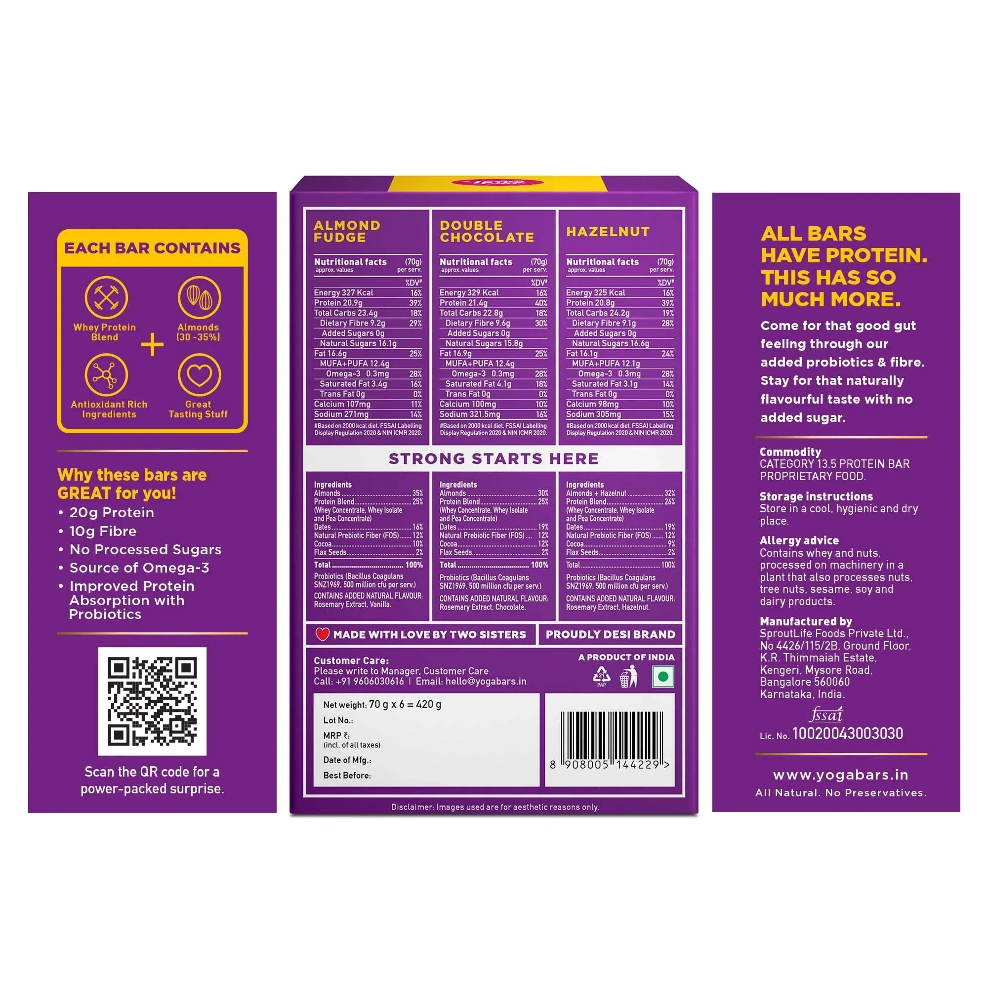 Yogabar Variety Pack 20g Protein Bar Pack of 6 - 420 gms