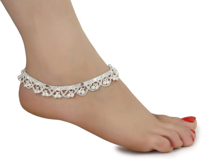 AanyaCentric Silver Plated White Metal Payal Indian Traditional Ethnic Fashion Imitation Jewellery Foot Chain