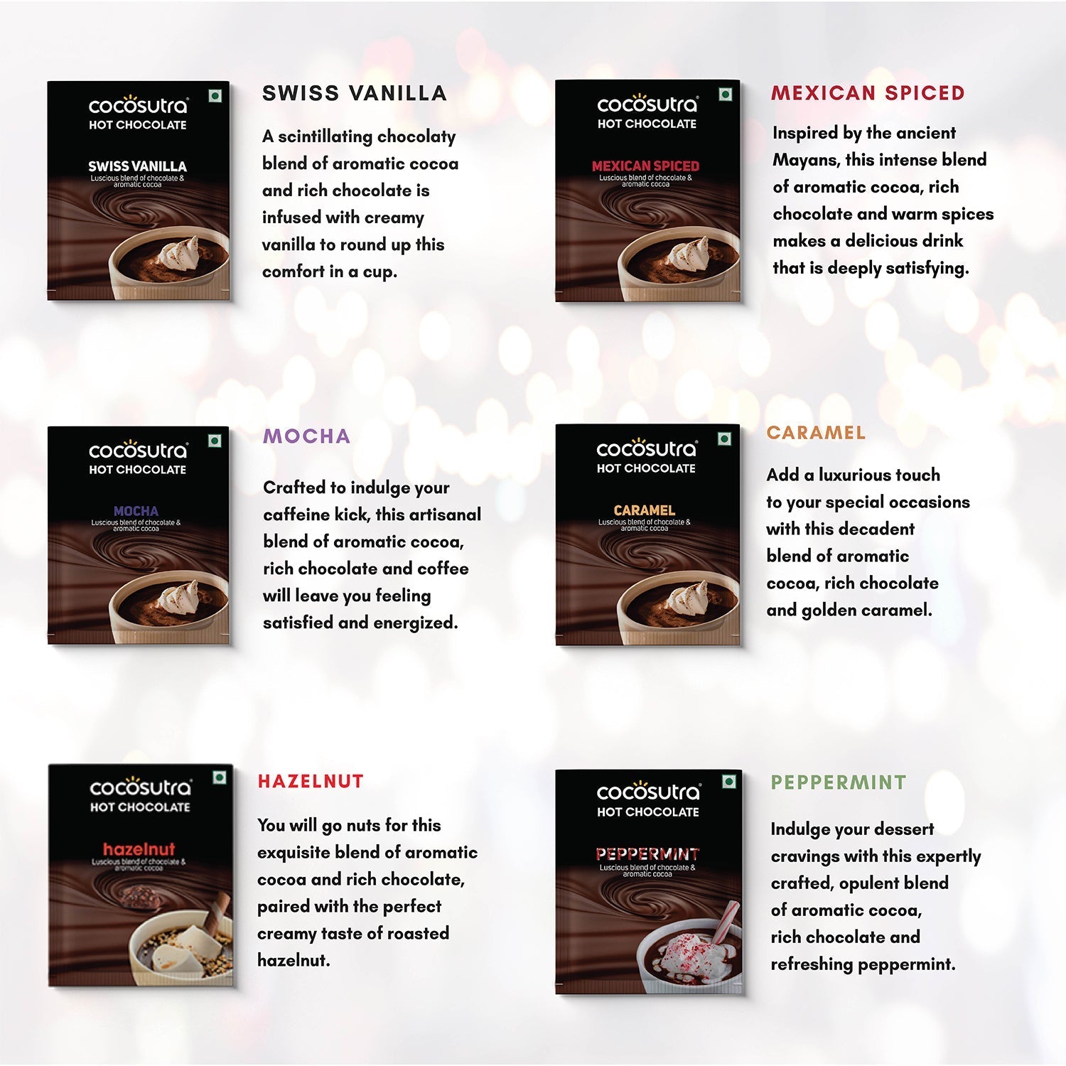 Cocosutra Hot Chocolate Hamper 6 Drinking Chocolate Flavors